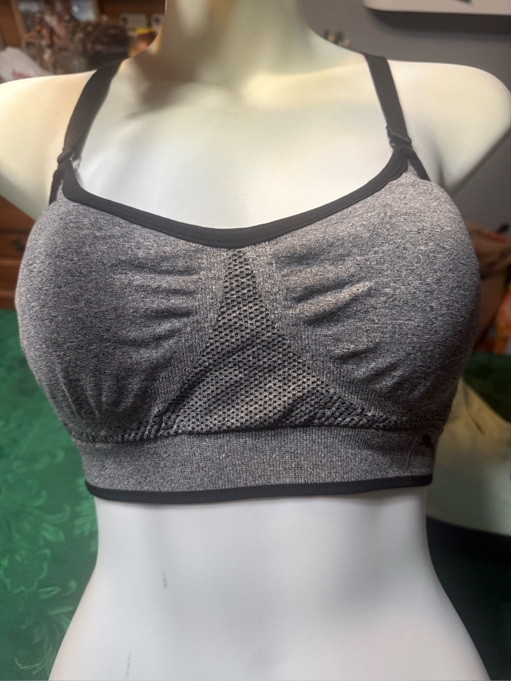 PUMA Gray/Black Medium Adjustable Straps Wireless Sports Bra